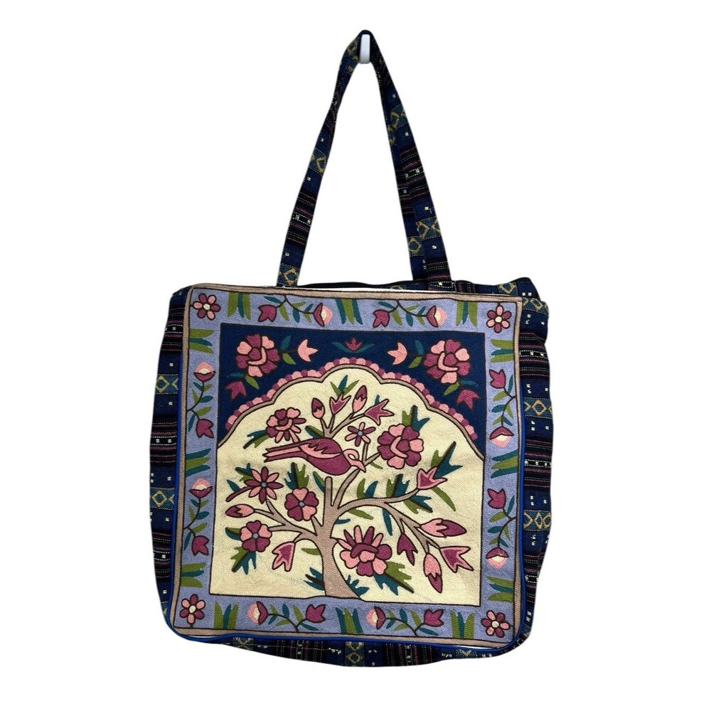 Kashmiri Style Tree of Life Embroidered Tapestry Tote Bag